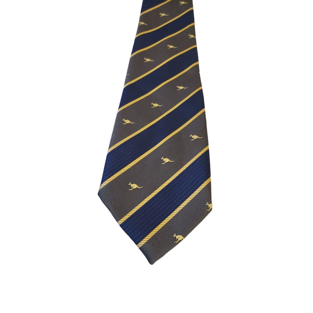 Vintage Australian Tie Co. Kangaroo Striped Blue Gray Necktie Classic Retro